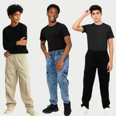 Calça Cargo Larga Infantil Juvenil Elastano e Bolsos Laterais Calça Larga Moda Casual infantil kids 2025