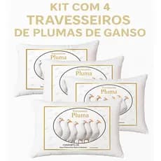 Kit 4 Travesseiro 100% Pluma de Ganso 50x70cm Macio e Antialérgico
