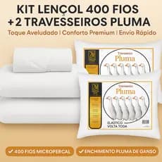 Kit Jogo de Cama Luxo 400 Fios + 2 Travesseiros Pluma Casal, Queen e King Ultra Macio