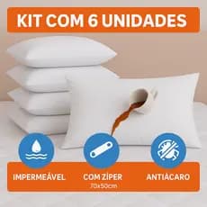 Kit 6 Fronhas Protetoras Impermeáveis 70x50cm Proteção Antialérgica p/ Travesseiro