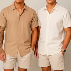 Kit 2 Camisas de linho Masculina para verão praia manga curta fresca moda