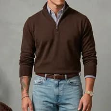 Suéter Old Money Meio Zíper com Gola Alta Masculino Manga Longa Gola polo Inverno Outono Diversas Cores