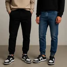 Calça Jogger Masculina Sarja ou jeans 4 bolsos com punho elástico streetwear swag diversas cores