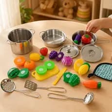 Jogo Panelinhas Infantil Metal Inox Cozinha Brinquedo 17 Peças Panela De Brinquedo