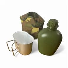 cantil 3 peças capa térmica + cantil + caneca alumínio