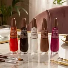 Kit Impala Cacau Show Completo Com 5 Esmaltes Lançamento Tons Terrosos Vermelho Chocolate Branco Perolado