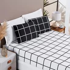 Conjunto de Lençol Austin 3 Peças Micropercal 200 Fios Jogo de Cama Estampa Grid Kit Cama Casal Padrão Queen Solteiro King Lençol Elástico e Fronhas