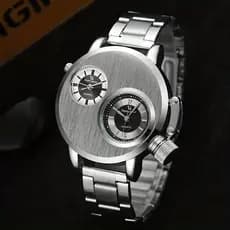 Relógios Masculinos De Quartzo De Luxo Estilo Punk Mostrador Duplo Relógio De Pulso Masculino De Negócios Pulseira De Aç