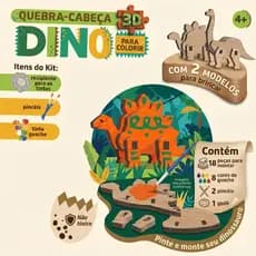 Brinquedo Pedagógico Quebra Cabeça  Dinossauro Madeira Kit Pintura Infantil Menino Menina Educativo