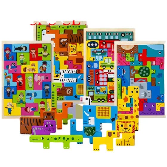 Quebra Cabeça Madeira Infantil Tetris Educativo Montessori Blocos Encaixe Lógico