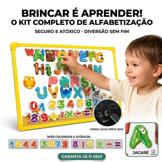 Lousa Magnetica Quadro Infantil Educativo 2em1 Letras Numero Bichos Bichinhos