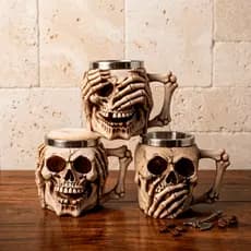 Caneca de chopp cerveja viking medieval copo crânio resina aço inox cega surda muda 400ml decoração