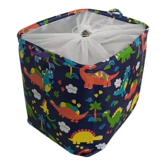Cesto Organizador Quadrado Dinos 90L TNT Brinquedos Roupas