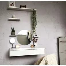 Kit Escrivaninha Penteadeira 70x40 Camarim Suspensa Maquiagem 4 Prateleiras + Espelho MDF Moderno