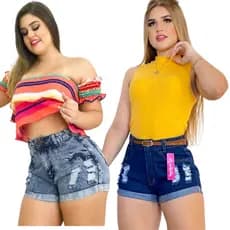 kit 2 Shorts jeans Feminino Empina Bum Bum Cintura Alta