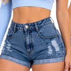 Short Jeans Feminino Cintura Alta Barra Dobrada