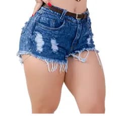 Short Jeans Luxo Feminino Cintura Alta Detonado Hot Pants Destroyed