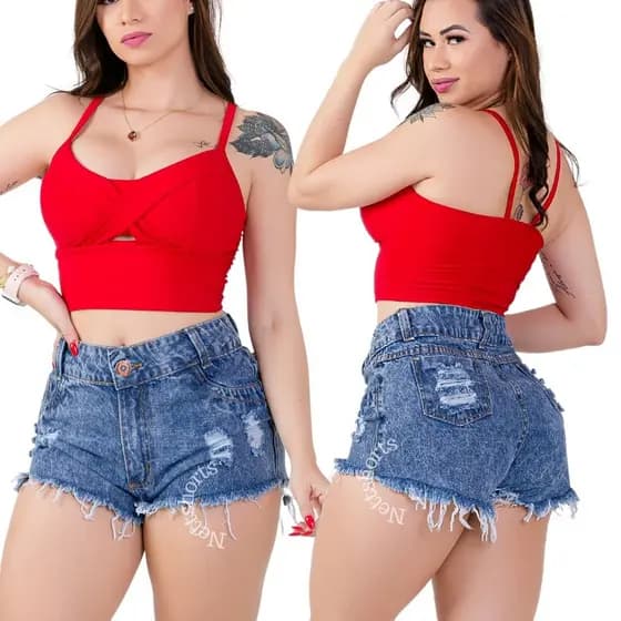 Short Jeans Feminino Cintura Alta Destroyed Hot Pants