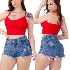 Short Jeans Feminino Cintura Alta Destroyed Hot Pants