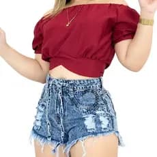 Short Jeans Feminino Cintura Alta Destroyed