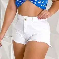 Short Jeans Branco Feminino Cintura Alta Destroyed