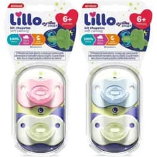 Kit 2 Chupetas Lillo 100% Silicone Calming Soft Night 6 a 18 Meses Brilha no Escuro