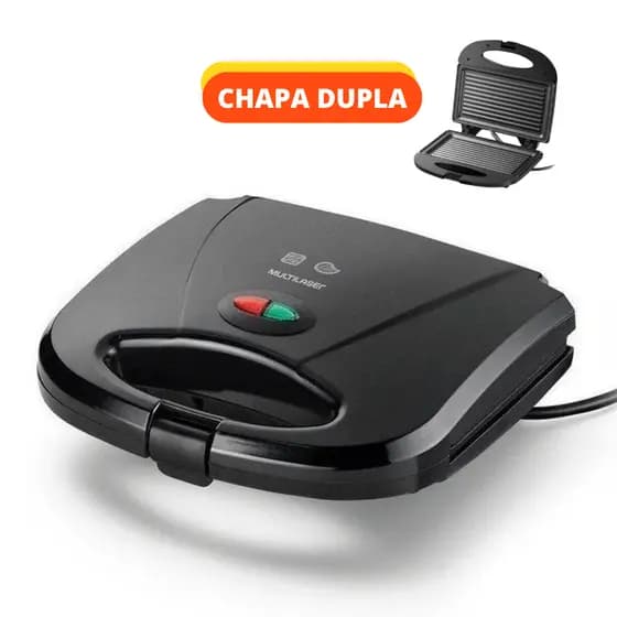 Sanduicheira MiniGrill Elétrica Chapa Antiaderente Dupla Ondulada CE043