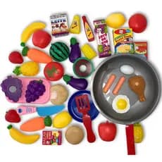 Mercadinho Frutas e Legumes de Cortar com Velcro + Frigideira C/ Comidinhas de Brinquedo Infantil