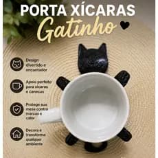 Suporte Porta Xícara e Copos de Gatinho Abraçador de Canecas Fofo Decorativo Criativo