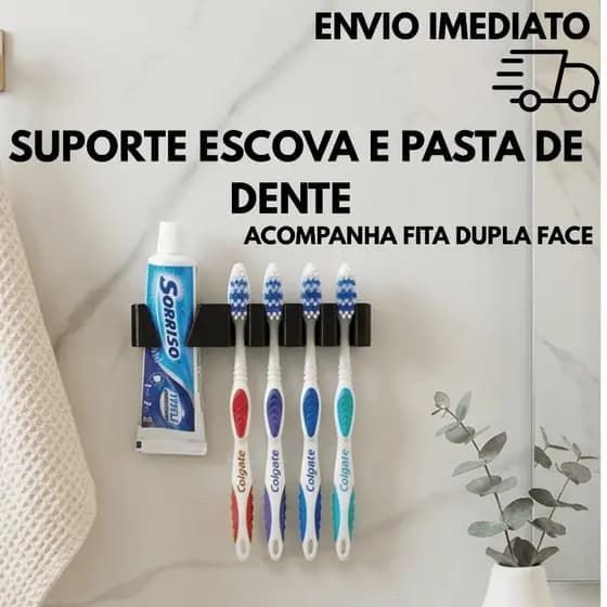 Suporte de Parede para Escova de Dentes e Pasta