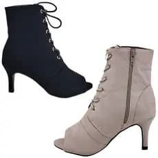 Bota Coturno Salto Fino  6 CM Ankle Boot Feminina Cano Curto Ziper Cadarço Frente Aberta 33 a 40