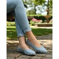 Sapatilha Feminina Bico Fino Rasteirinha Luxo Jeans Rasgado Glitter Brilho Numeração Especial 33- 44