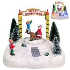 Enfeite Natal Natalino Papai Noel Luz LED Movimento Parquinho Gangorra Neve Festa Fim de Ano Decoraçao