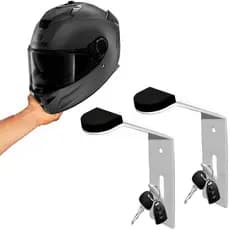 Kit 02 Suportes De Capacetes De Moto Universal Com Porta Chaves Branco Sterk