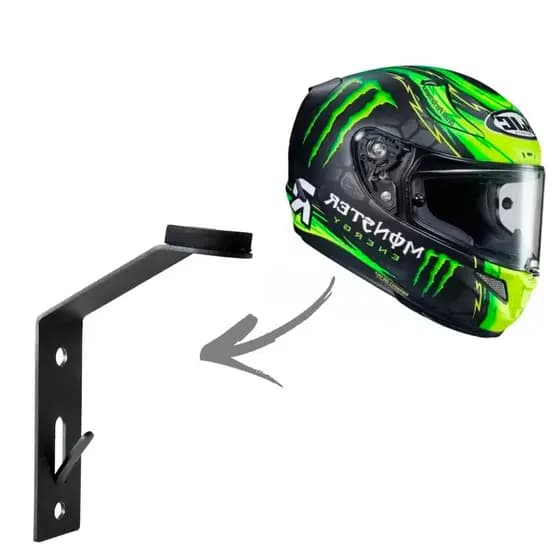 Suporte Capacete Moto Para Parede Reforçado Com Porta Chaves Preto