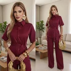CONJUNTO FEMININO ALFAIATARIA CAMISA SOCIAL E CALÇA PANTALONA FESTA TRABALHO