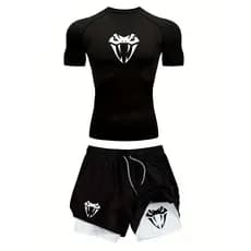 Kit Camiseta Compressão e Short 2 em 1 Dry Fit Compressão Cobra Dark Arte Exclusiva Fitness