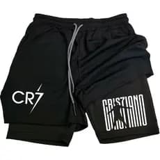 Short de Compressão 2 em 1 Academia Treino Personalizado Cristiano Ronaldo Cr7 Bermuda Fitness Musculação
