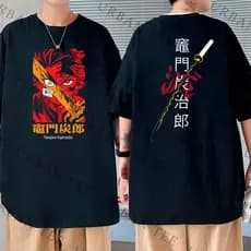 Camiseta Basica Algodao Tanjiro Kamado Lamina Nichirin Demon Anime Unissex