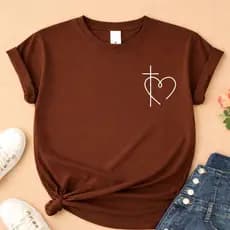 T-shirt Coração Cruz Fé Camiseta Feminina Camisa 100% Algodão Envio Ja