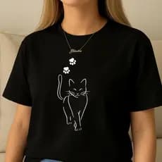 Camiseta Feminina Gatinho Delicado Minimalista Casual Básica Modelo Tecido Premium