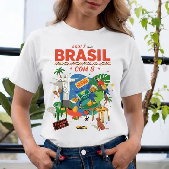 Camiseta Feminina Brasil Tropical Ilustrada Estampa Moderna Verão Lifestyle