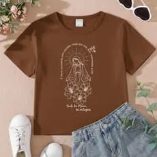 Camiseta Infantil Feminina Religiosa Catalica Onde há Maria a Milagres