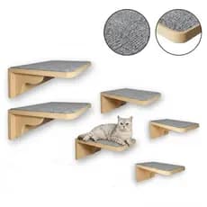 Kit Playground Para Gatos 6 Peças Com Prateleiras Reforçadas Carpete Antiderrapante MDF Reforçado 15mm