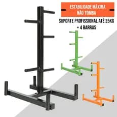 Suporte para 4 Barras e Anilhas 25kg Profissional Reforçado Musculação em Casa Outdoor Sports
