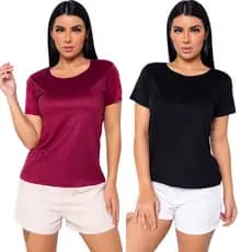 Kit 2 Blusa Blusinha Manga Curta Aveludada Corte a Láser Roupa Feminina Moda