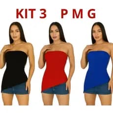 Kit 3 Tomara que Caia Com Bojo Assimétrica Blusa Ribana Fenda Regata Charmosa Elegante