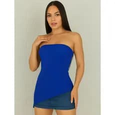 Blusinha Bata Com BojoTomara que Caia Assimétrica Malha Canelada Ribana Fenda Lado Regata Charmosa Elegante Fashion