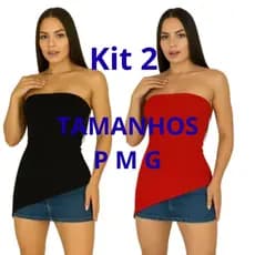 Kit 2 BlusaTomara que Caia Com Bojo Assimétrica Malha Canelada Ribana Fenda Regata Charmosa Elegante