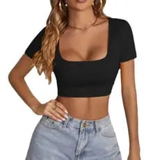 Cropped top Vick manguinha decote quadrado moda gringa blogueira varias cores fitness casual basic festas